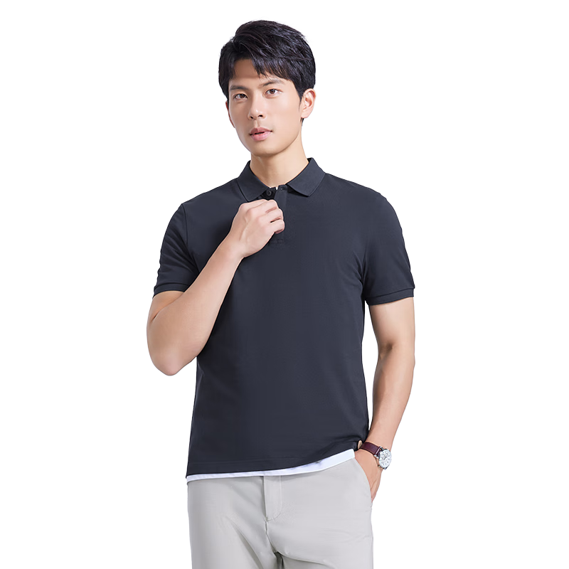 Laxdn Men's Short Sleeve Polo Shirt Summer New 5A Antibacterial and Anti-Mite T-Shirt Dark Blue 2XL