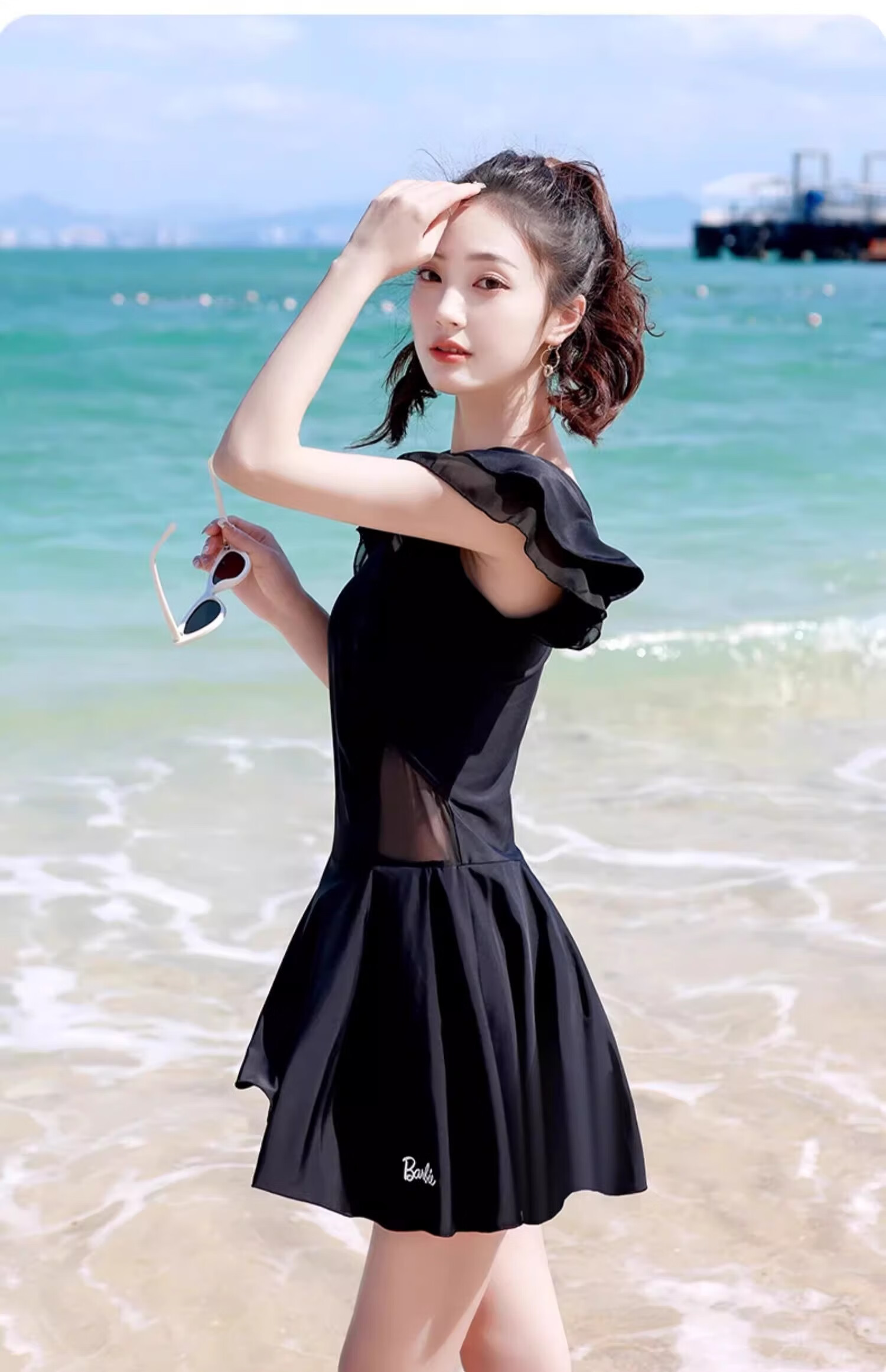 Barbie One-Piece Swimsuit for Women, Black Classic Skirt-Style Fairy-Like Design, Plus Size Swimwear for Curvy Girls, Beach Vacation And Hot Spring Bathing Suit 9