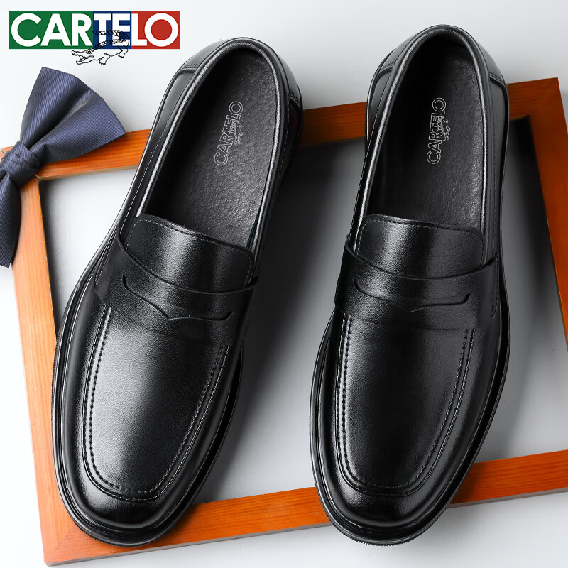 CARTELO 2025 New Business Casual Shoes for Men, Soft Leather Slip-On Dress Shoes, Men's Loafers K051 Black Size 38