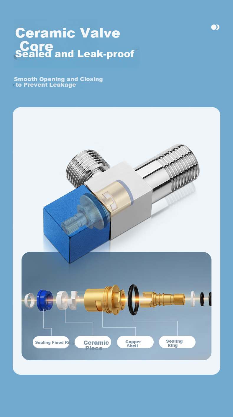 OULIN Angle Valve, Copper Triangular Valve, Thickened And Extended Hot And Cold Water Angle Valve, Figure-Eight Stop Valve, 1/2 Inch Diameter, 2-Piece Set, JF206 6