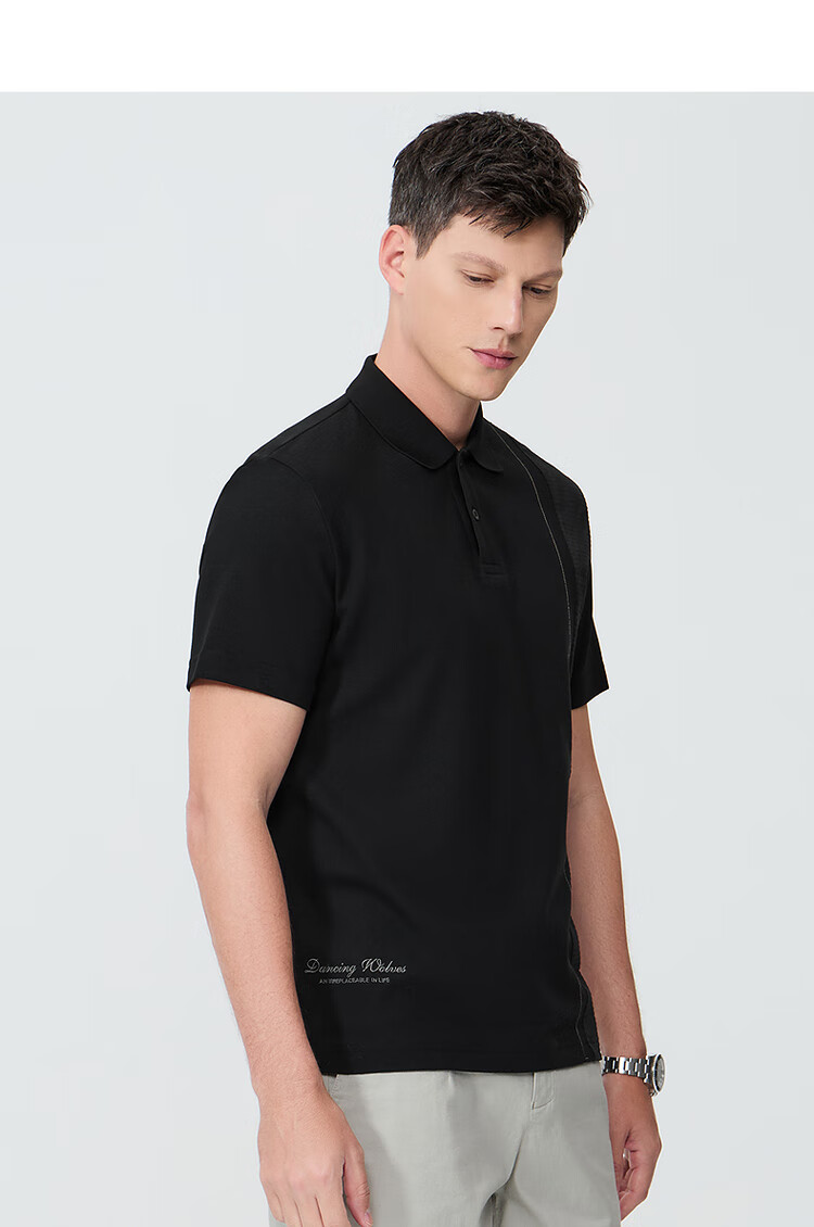 DANCING WOLVES [7A Antibacterial 2A Anti-Mite] Cool Summer Patchwork Design Men's Short-Sleeve POLO 001 Black M(170) 7