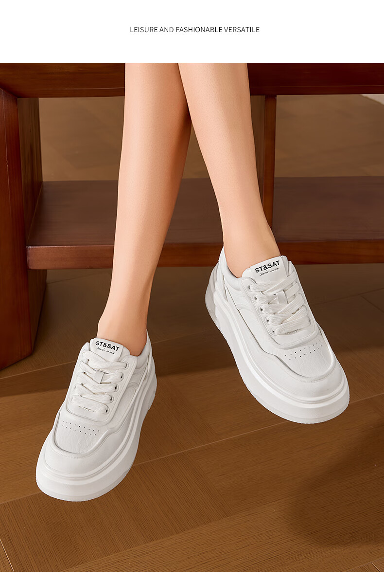 St&Sat Thick-Soled White Sneakers for Women, 2026 New Summer Style, Height-Increasing for Petite Figures, Fashionable Versatile Casual Skateboard Shoes, Lightweight Athletic Shoes 8