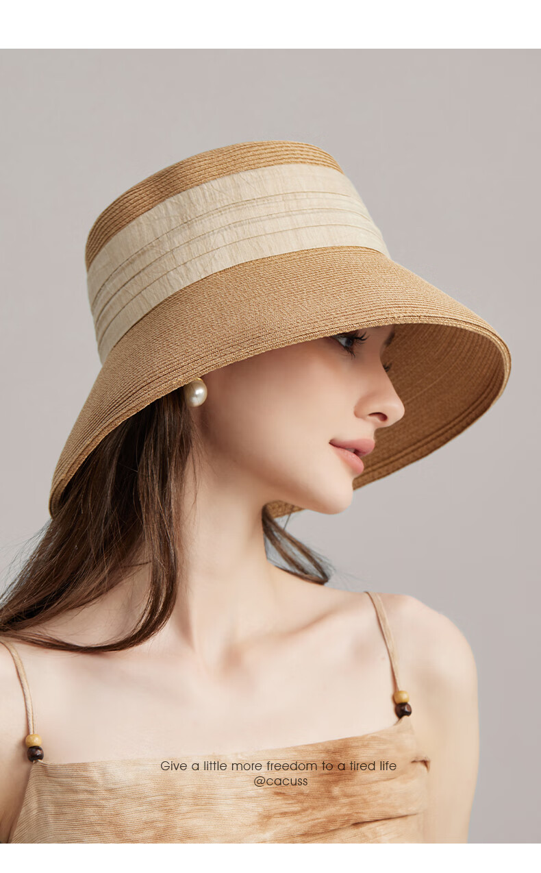 CACUSS Women's Summer Straw Hat Beach Sunshade Elegant Luxury French Style Woven Sun Hat Yunran 8
