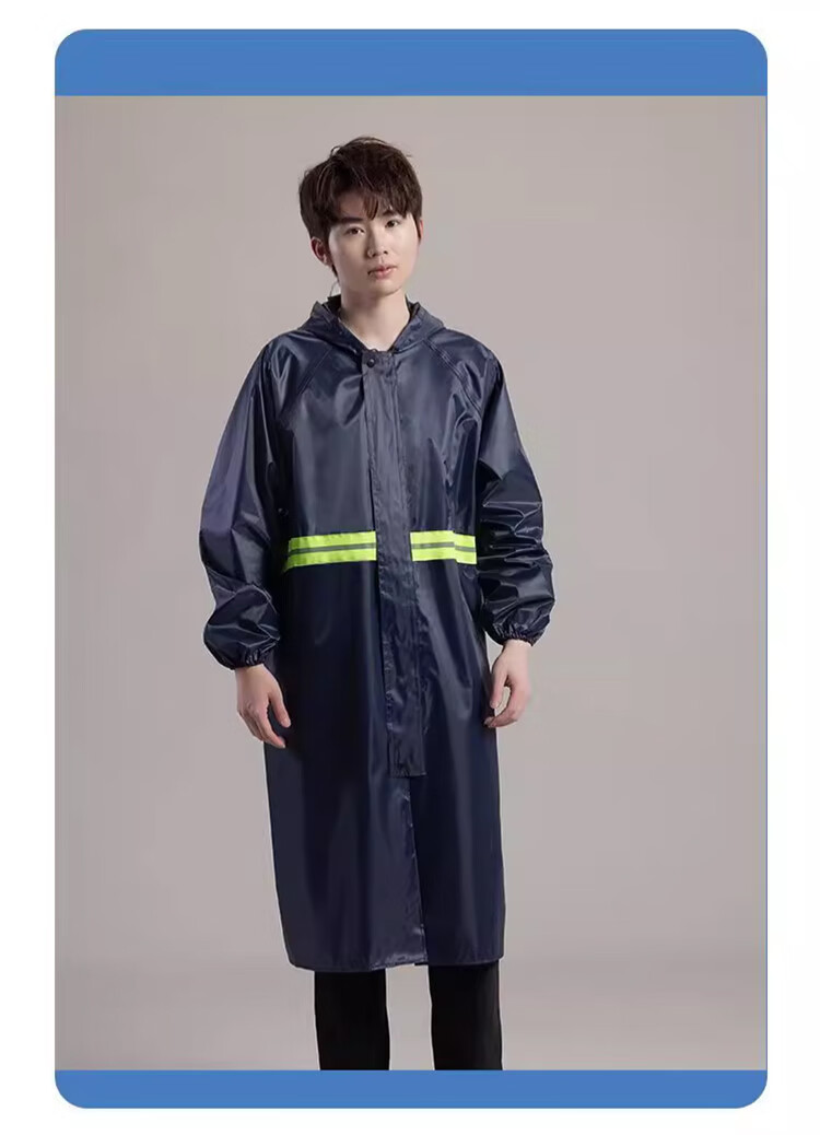 Mashifu One-Piece Long Raincoat, Thickened Oxford Fabric Heavy Rain Protection Workwear Raincoat, Outdoor Patrol Reflective Strip Long Rain Poncho [Front And Back Reflective Strips], Zipper Style Navy Blue, One Size Fits All 6