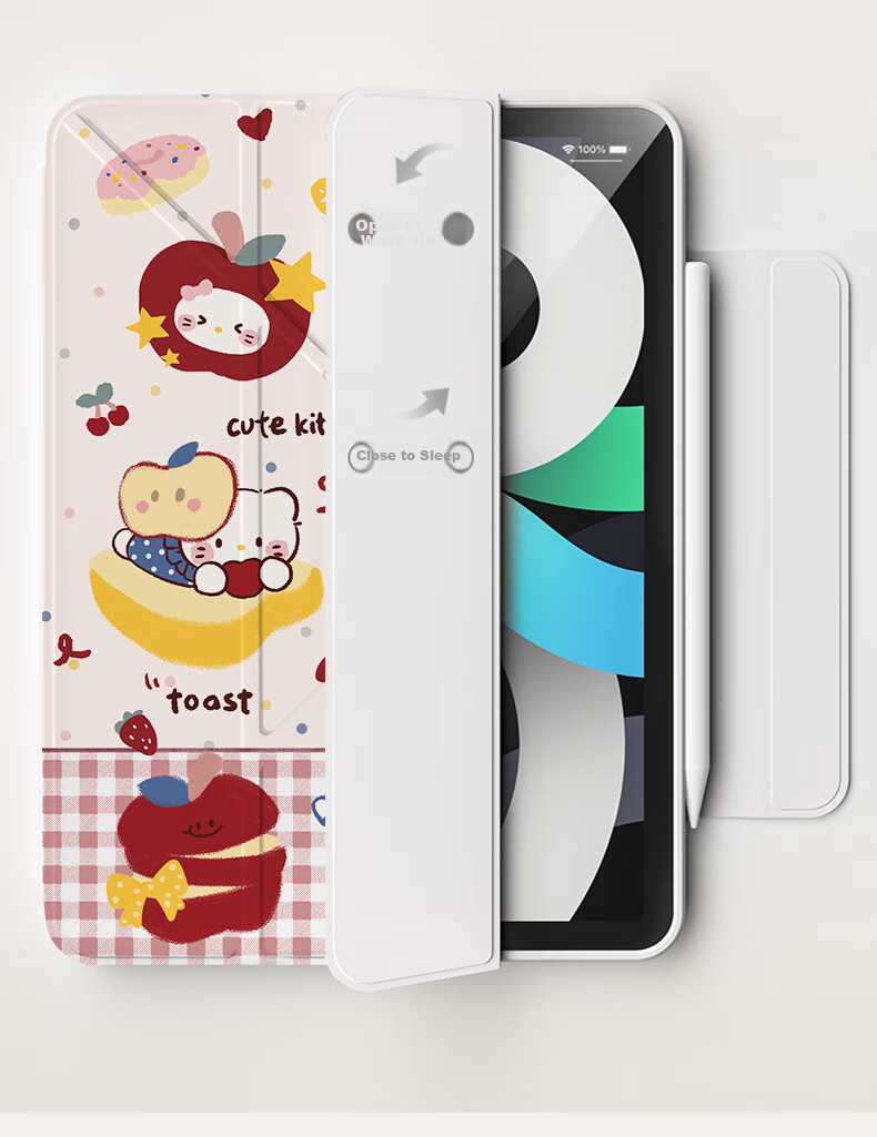 RBP Compatible with 2025 New IPad 11/10 Case, A16 Chip 10th Generation Tablet Protective Cover, Upgraded 3Y Foldable Magnetic Detachable Anti-Bend Pen Holder Apple Kitty 9