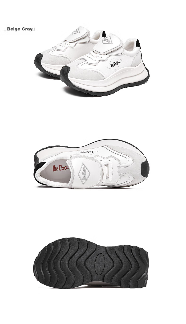 Lee Cooper Stylish Dad Shoes with Laces, Thick-Soled Heightening Casual Shoes for Women LCQBCA2243072 Beige Gray Size 37 12