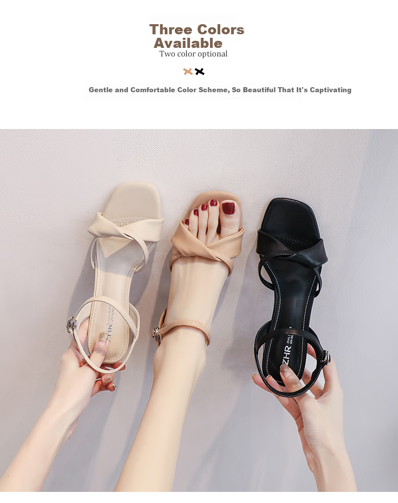 ZHR Women's Sandals, Retro Square Toe, Irregular Cross Strap, Elegant Heightening Slimming Chunky Heel, Commuter Style for Summer, Y516 Black (Classic Style), Size 37 6