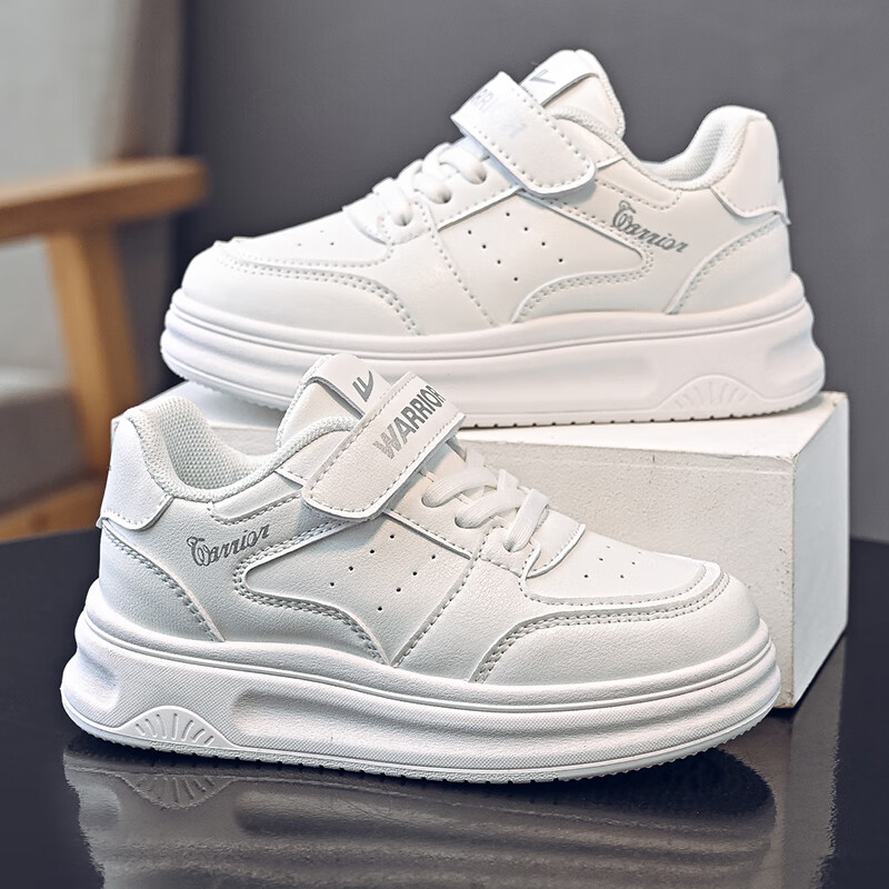 Warrior Boys' Shoes Spring And Autumn Style, Girls' Sneakers, White Shoes, Soft-Soled Casual Skateboard Shoes WZ(CL)-1267 White 33