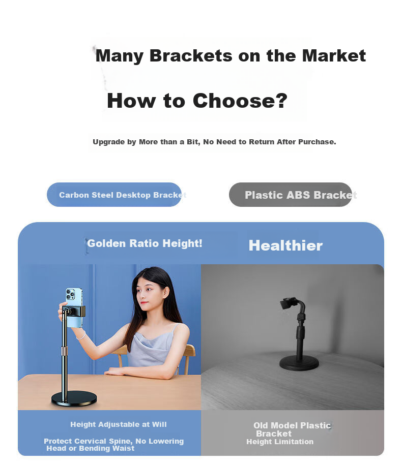 LINGCHEN Live Streaming Phone Stand, Desktop Adjustable Height, Overhead Shooting, Telescopic Selfie Device, Lazy Person's Binge-Watching Tool, Short Video Recording And Drawing Stand, 360° Rotatable Multifunctional Metal Phone Holder 6