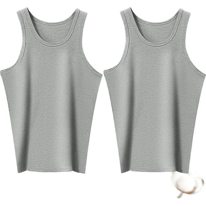 Hongdou Men's Cotton-Spandex Solid Color Round Neck Breathable Sports Base Layer Tank Top 2-Pack