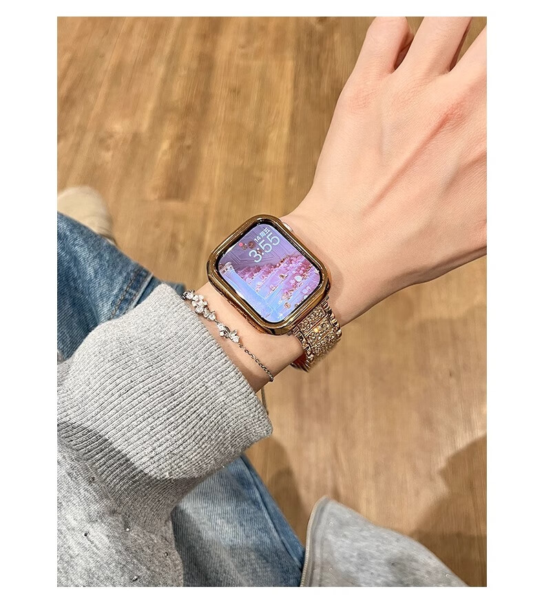 Biaodaige New Starry Sky Compatible with Apple Watch Band for Apple Watch S10/11, Full Diamond IWatch Summer Breathable Metal Women's Style with Silver Protective Case 42MM 5