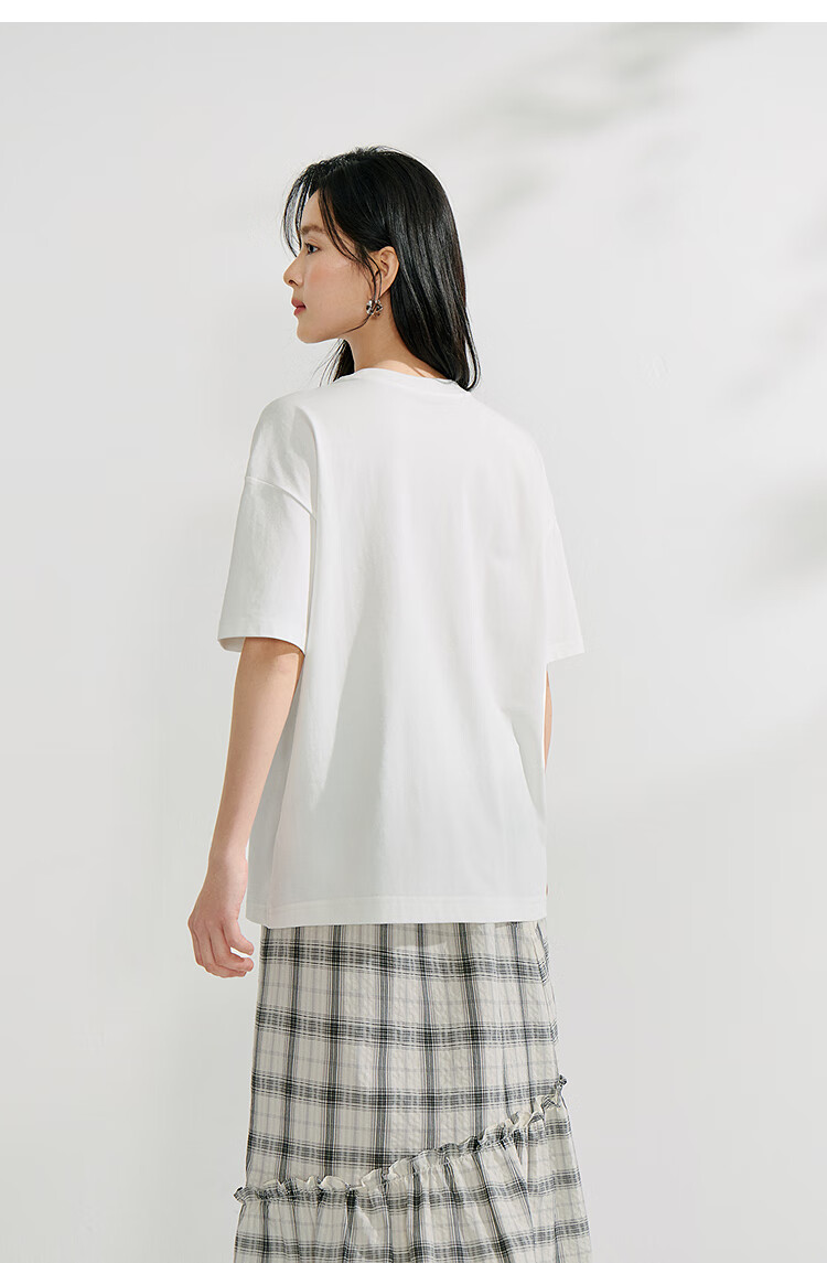 INMAN [Same As in Show] Cotton Cat Print Round Neck Short Sleeve T-Shirt for Women, Summer 2026 Top, Off-White, Size S 22