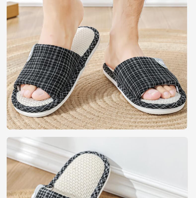 Huameijianbu Linen Slippers, Non-Slip, Couple's Home Indoor Soft-Soled Cotton Linen Floor Slippers, HM6130, Pink, Size 40-41 9
