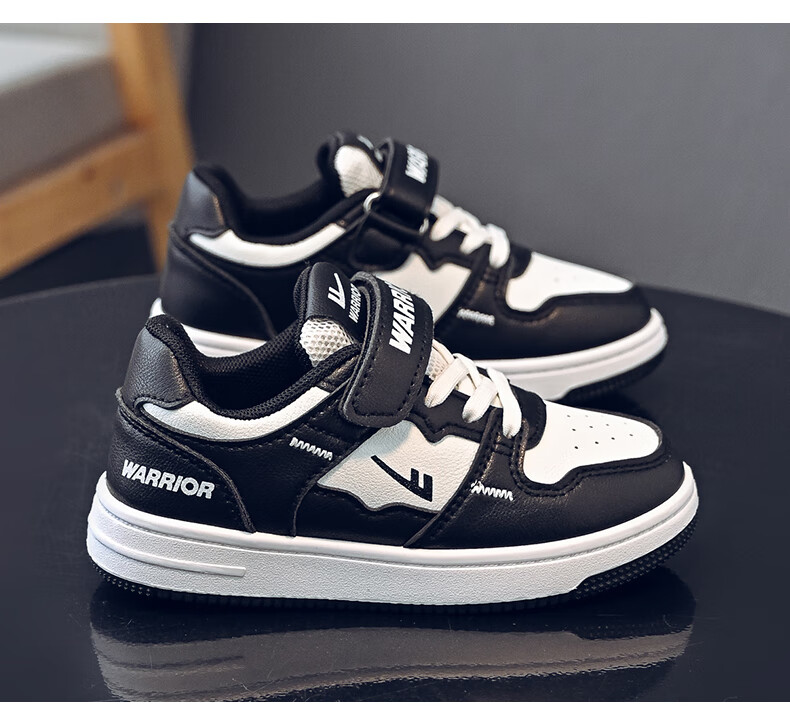 Warrior Boys' Skateboard Shoes, Spring And Autumn Style, Velcro Closure, Lightweight Children's Sneakers WZ(CL)-1329 Black/white 31 10