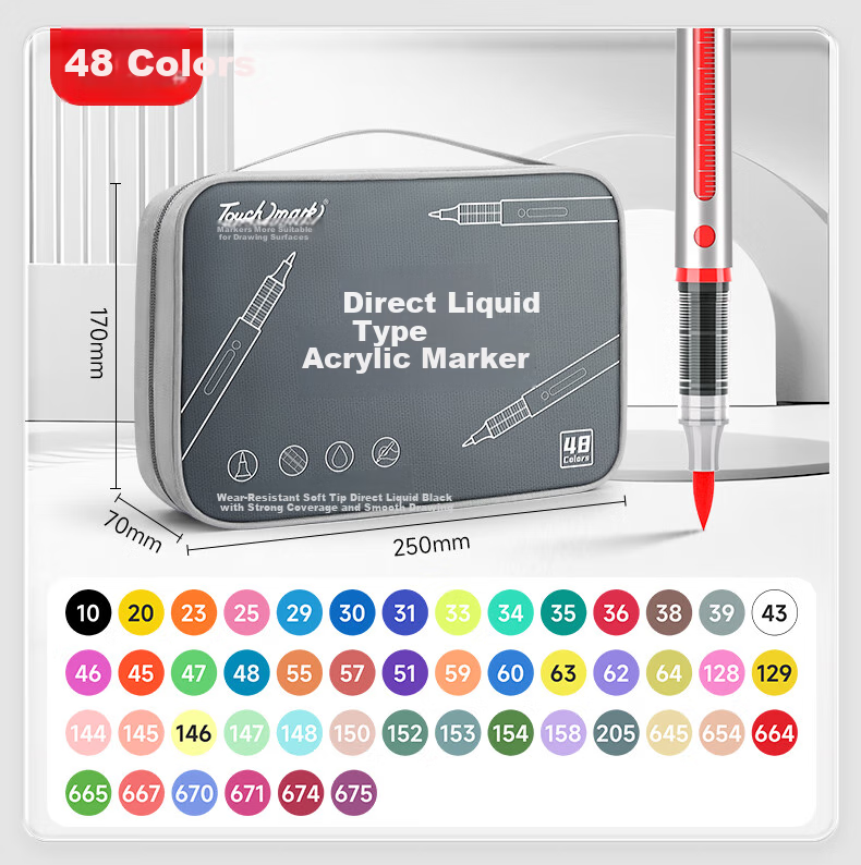 Touch Mark 48-Color Direct Liquid Soft-Tip Acrylic Markers, Large Capacity Watercolor Pens with Intelligent Ink Control, Non-Translucent Colors, Birthday Gift for Students, Children, Boys And Girls 21