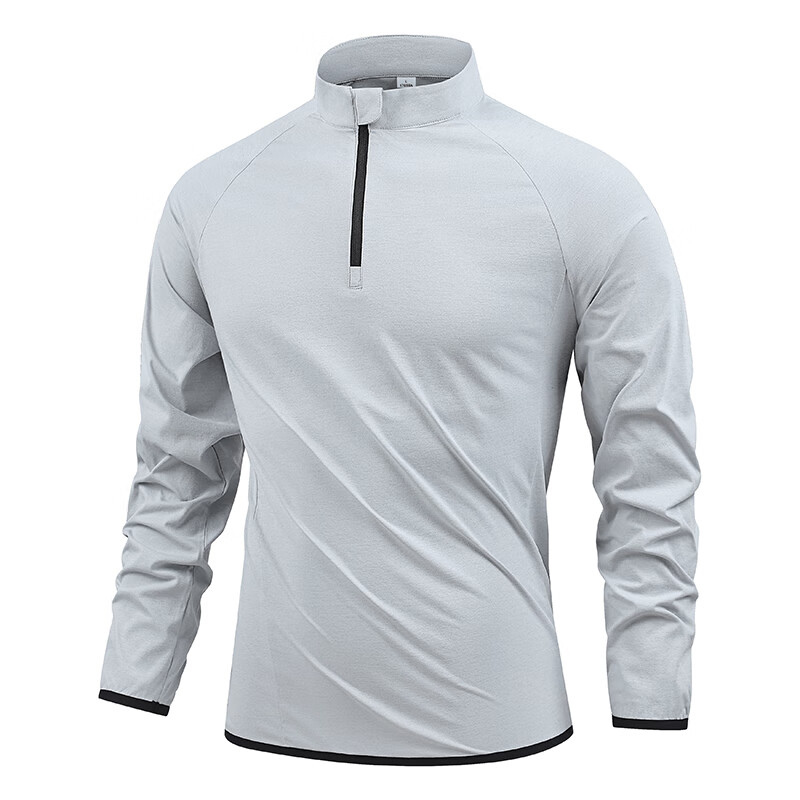JEEP SPIRIT Quick-Dry Sports T-Shirt for Men, Spring And Autumn Long-Sleeve Undershirt, Running Sports Half-Zip Top for Men, White, L