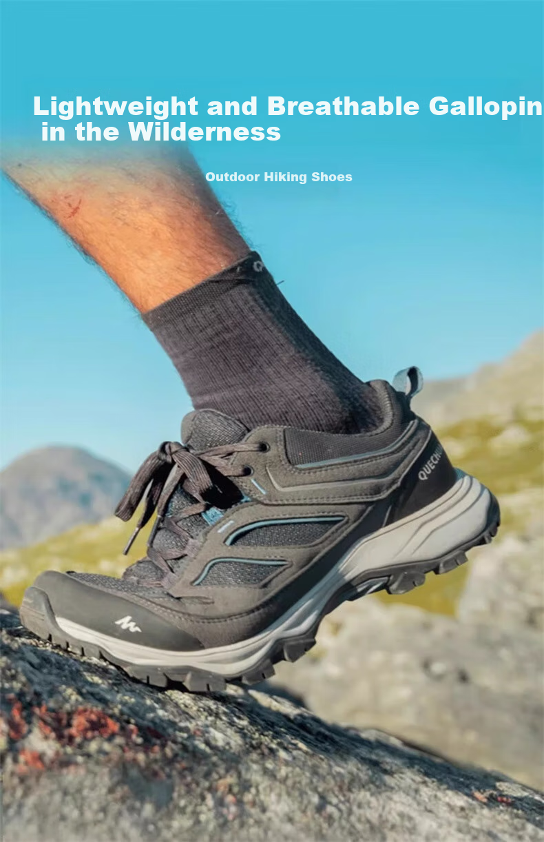 DECATHLON Men's MH100 Low-Top Lightweight Breathable Outdoor Mountain Anti-Slip Hiking Shoes, Black And Gray, Size 39-2938497 1