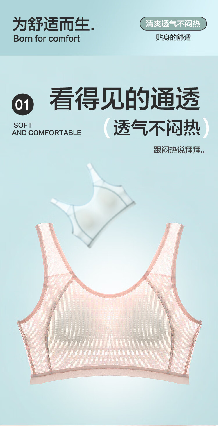 Hodohome Girls' Underwear Development Stage 2 Class A Mesh Breathable Student Racerback Bra 2-Pack 076 A85 3