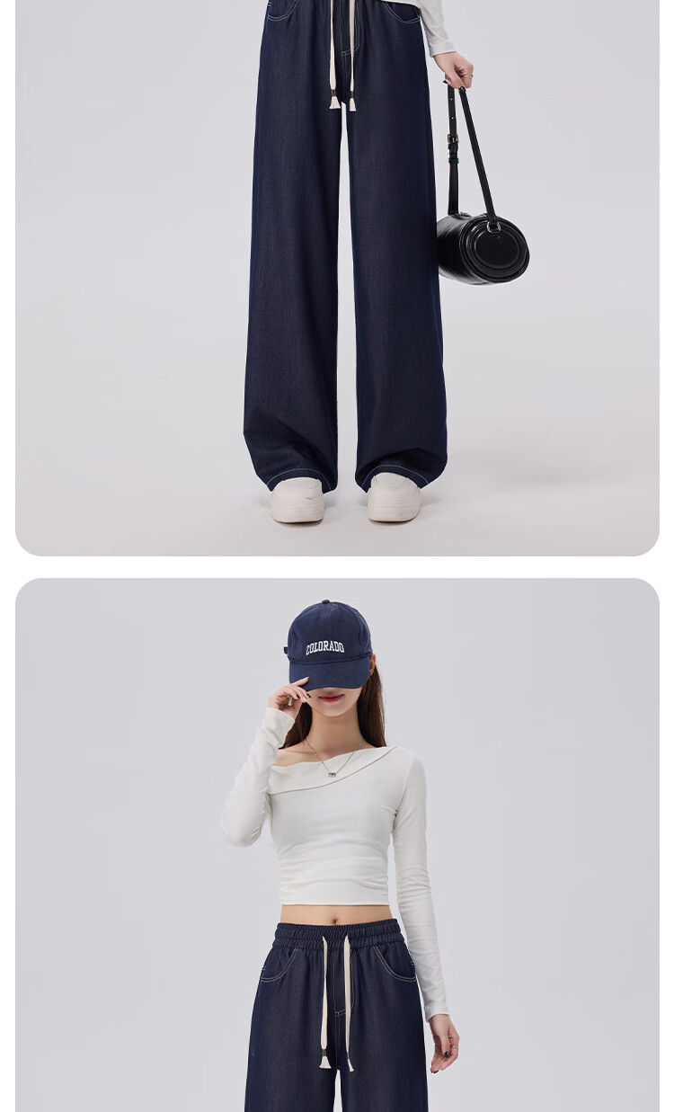 BOPRUIEY Faux Denim Straight-Leg Pants for Women, Lightweight And Flowy for Spring And Summer, High-Waisted Casual Pants with Elastic Waist, Slim-Fit Wide-Leg Trousers 11