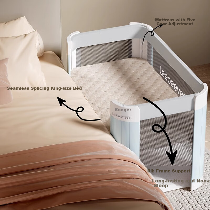 Leeoeevee Folding Baby Crib, Newborn Foldable Bed, Multifunctional Large White Bed, Adjustable Height Baby Cot, Portable Crib