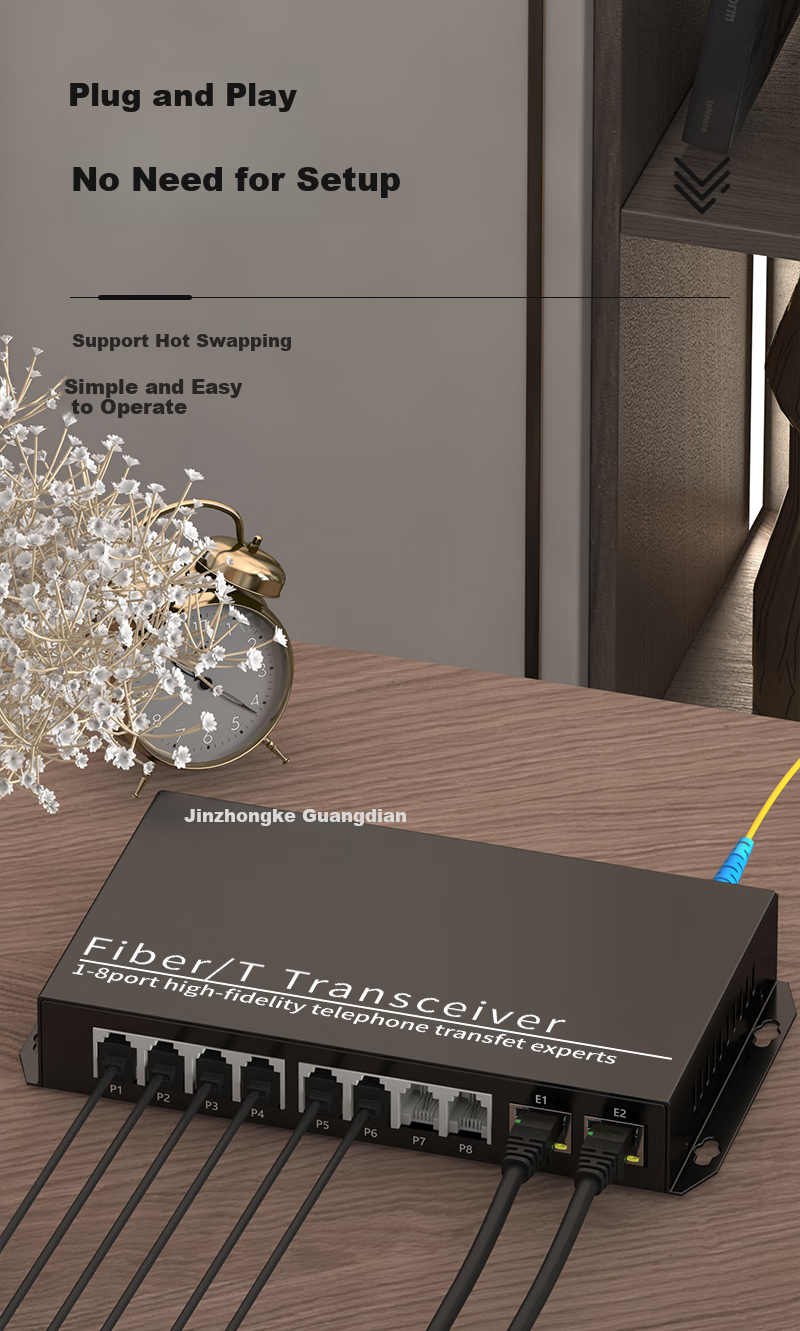 Zhongkeguangdian 8-Channel Telephone Optical Terminal + 1-Channel 100Mbps Network PCM Voice Optical Terminal, Telephone Fiber Optic Transceiver, Optoelectronic Converter, SC Port Pair, ZK-8P1E 3