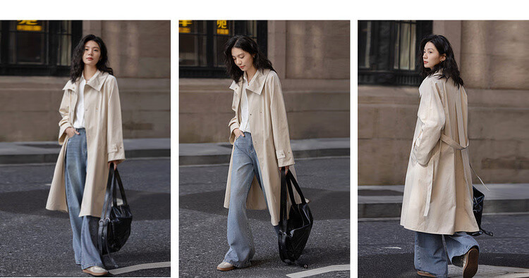 Demana [Fun Light Outdoor] Spring College Style Cotton Double-Breasted Comfortable Long Trench Coat for Women 1