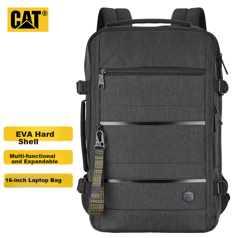 CAT Backpack, 15.6-Inch Laptop Bag, Business Backpack, Travel Bag, Large Capacity Expandable, Simple Gift, Black, 84503