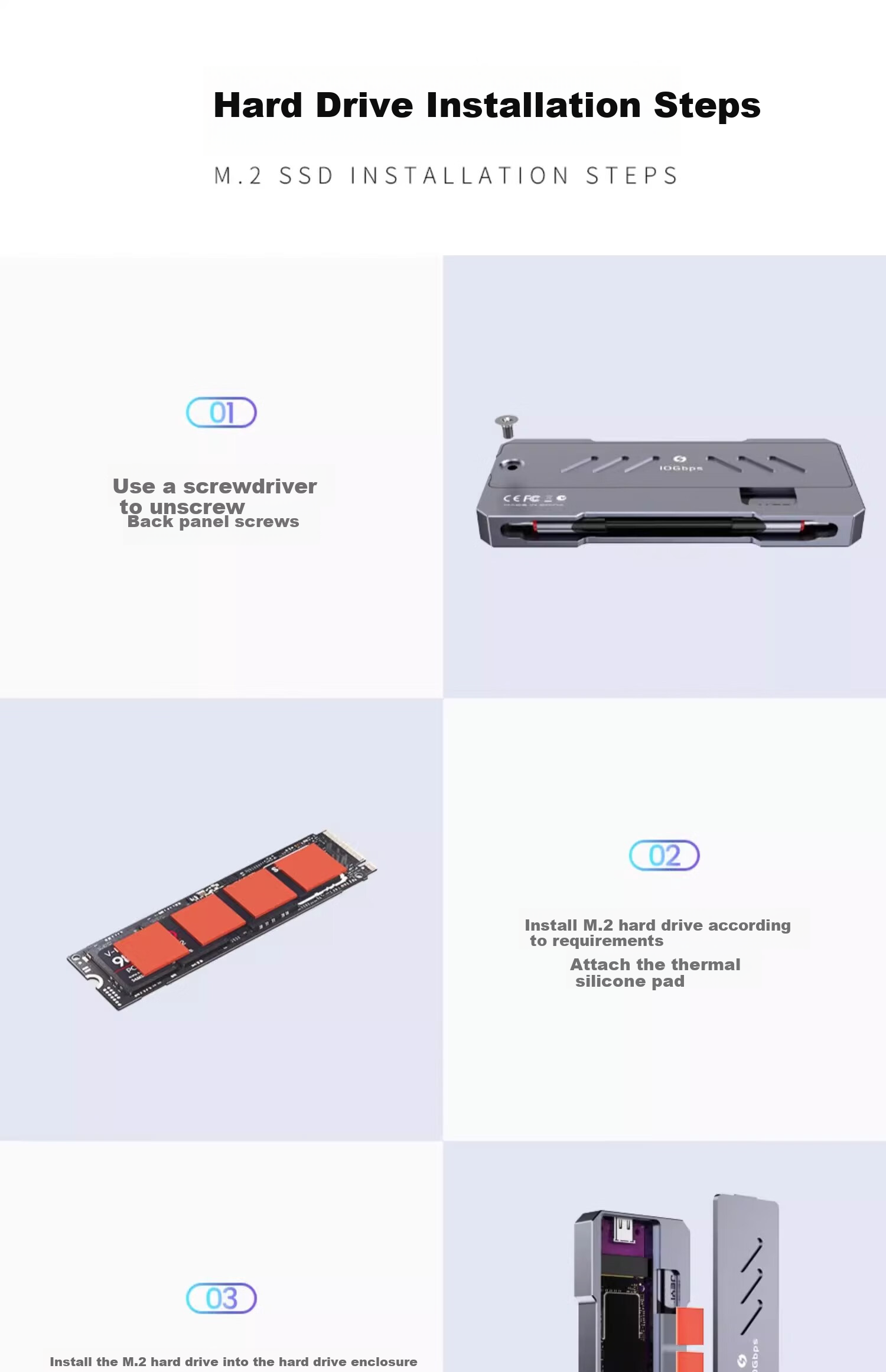 JEYI M.2 NVMe/SATA Dual Protocol SSD Enclosure, Type-C3.2 Gen2 Portable Hard Drive Enclosure, All-Aluminum Alloy CNC Cooling, for Laptops, Apple Phones, PS5 17