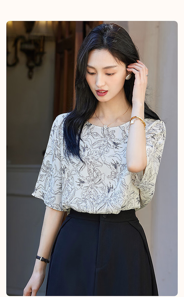Demana Silk-Like Draped Summer Glossy Twill Satin Printed Shirt Commuter Long Sleeve Elegant Blouse for Women 2