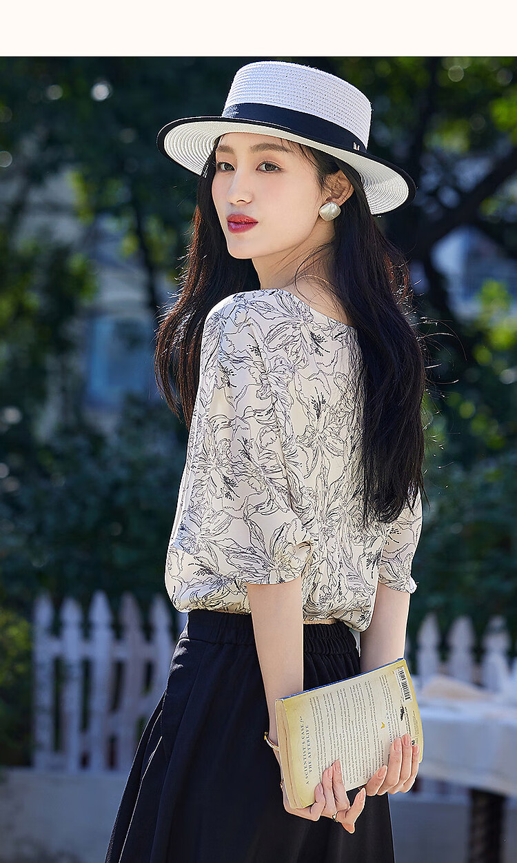 Demana Silk-Like Draped Summer Glossy Twill Satin Printed Shirt Commuter Long Sleeve Elegant Blouse for Women 12