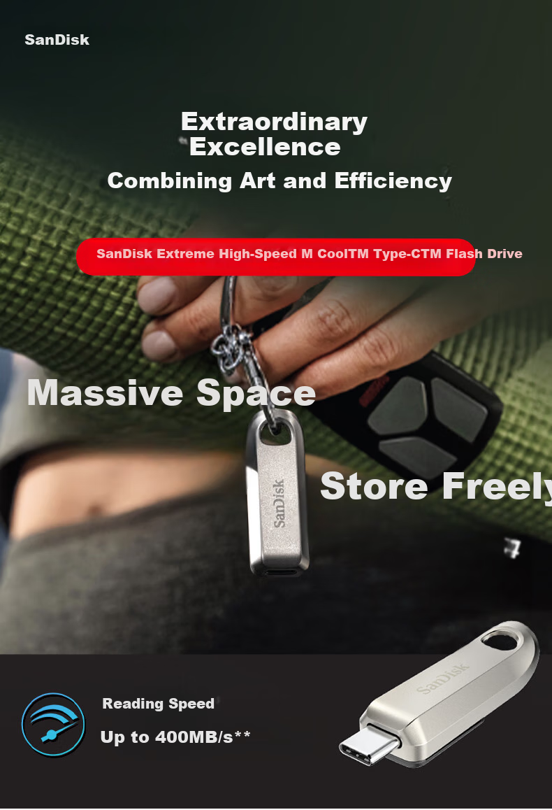 Sandisk 256GB Type-C USB3.2 Mobile Flash Drive CZ75, Read Speed up to 400MB/s, Data Recovery, Secure Encryption, Metal USB Drive for Phones, Tablets And Computers 1