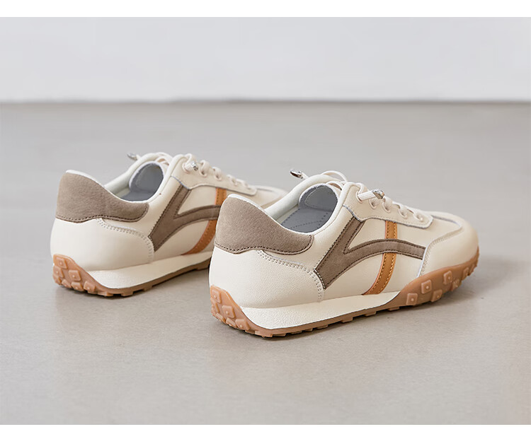 ZHR Casual Shoes for Women, Trendy Comfortable Lightweight Women's Shoes, Genuine Leather Color-Block Soft-Soled Sneakers for Women A113 Beige-Green Size 37 23