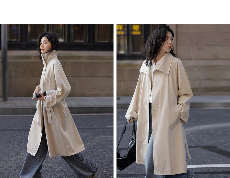 Demana [Fun Light Outdoor] Spring College Style Cotton Double-Breasted Comfortable Long Trench Coat for Women 3