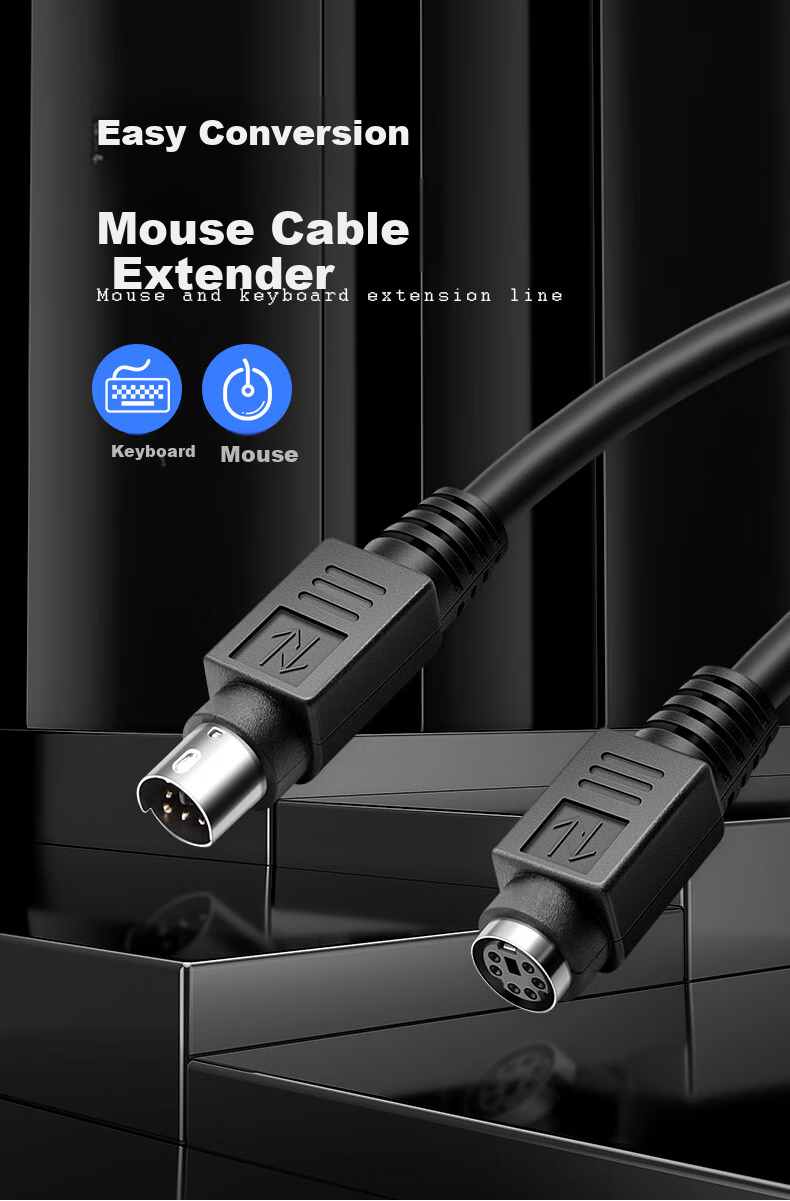 BOSENDE PS2 Extension Cable, Male to Female 6-Pin 6-Core Extension Cord, Direct Connection to Computer Mouse Keyboard Extension Cable with Round Head Pure Copper, 2 Meters BSD-PS2 1