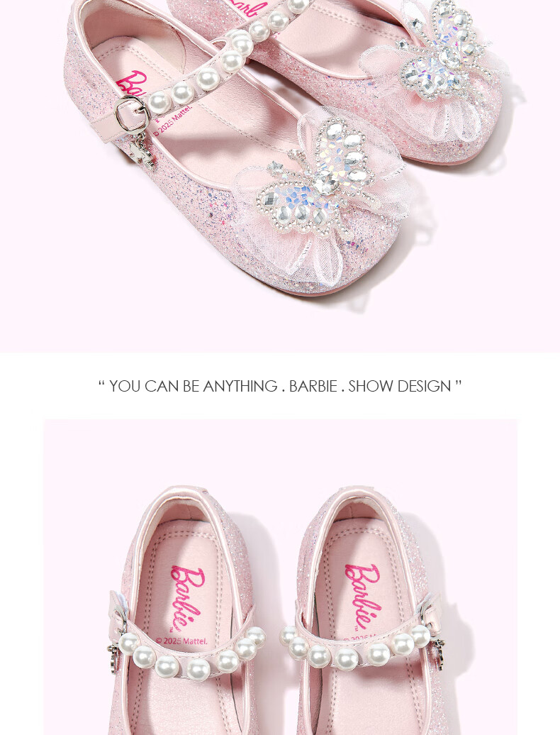 Barbie Girls' Spring And Autumn Princess Leather Shoes with Pearl Bow And Sequins DA6725 Silver 29 6