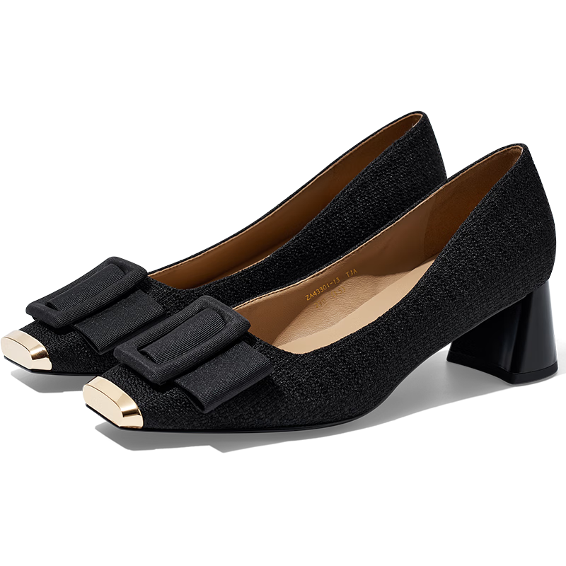 Sasa Su [Workplace Ballet] Spring Summer New High Block Heel Bow Square Toe French Style Women's Flats ZA64107-10