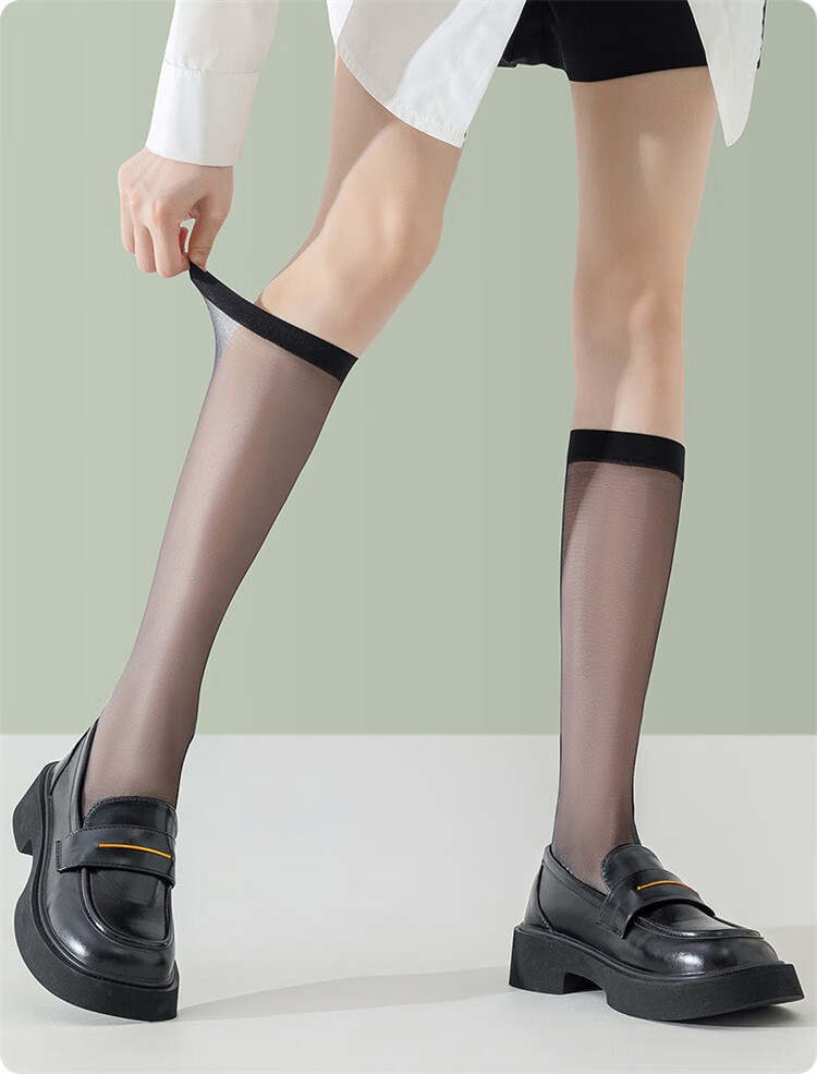 Langsha Women's Spring Summer Ultra-thin Anti-run Silk Durable Cotton Sole Non-slip Sweat-absorbent Black and Nude Calf Stockings 5