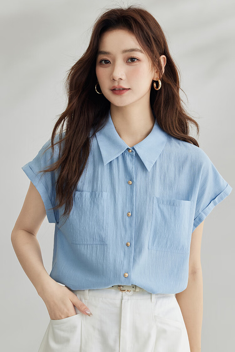 Inman Commuter Elegant Cap Sleeve Short Sleeve Shirt Women Summer Fashion High-End Roland Purple L 1