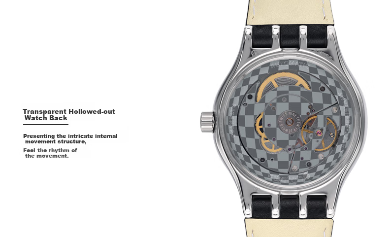 Swatch Swiss Watch Leather Strap Metal Mechanical Men's Wristwatch Holiday Gift Maze Decoratio 7