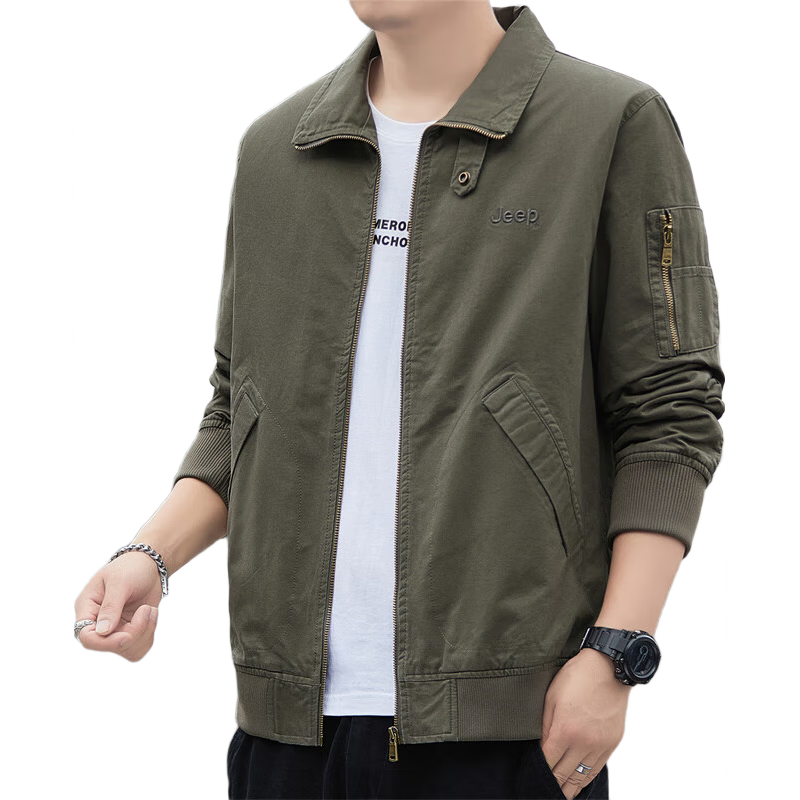 JEEP Men's Jacket, Spring And Autumn Workwear, Loose Casual Trendy Clothing, Army Green, 5XL