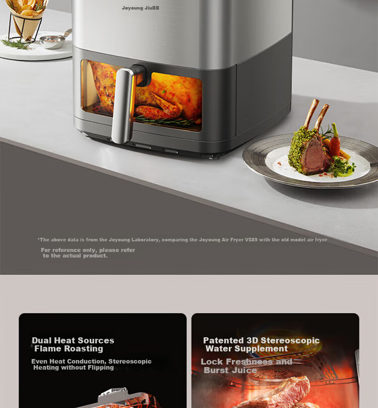 Joyoung Home 8L Air Fryer with No-Flip Design, Air Roasting Machine, All-Metal 3D Interior, Water-Filling Compartment, Oil-Free Low-Fat Electric Fryer KL80-V589 10