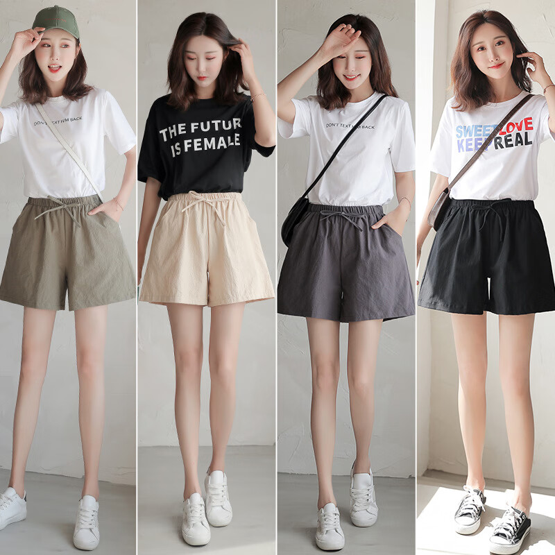 LangSha Cotton And Linen Shorts for Women, Summer A-Line Style, Plus Size, Sports Shorts, Versatile High-Waist Loose Casual Wide-Leg Hot Pants