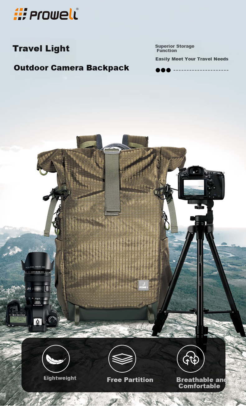 Pulewei Prowell Camera Backpack, Photography Bag for Mirrorless And DSLR Cameras, Multifunctional Outdoor Backpack for Men And Women, Professional Large Capacity Waterproof Hiking Outdoor Backpack 1