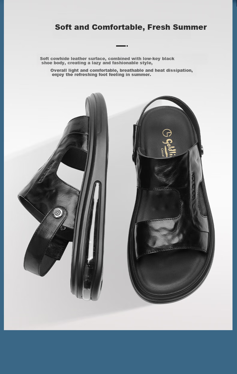 Goldlion Men's Sandals, Lightweight Business Casual Shoes, Comfortable And Durable Beach Shoes, G596320230AAF, Black, Size 41 4
