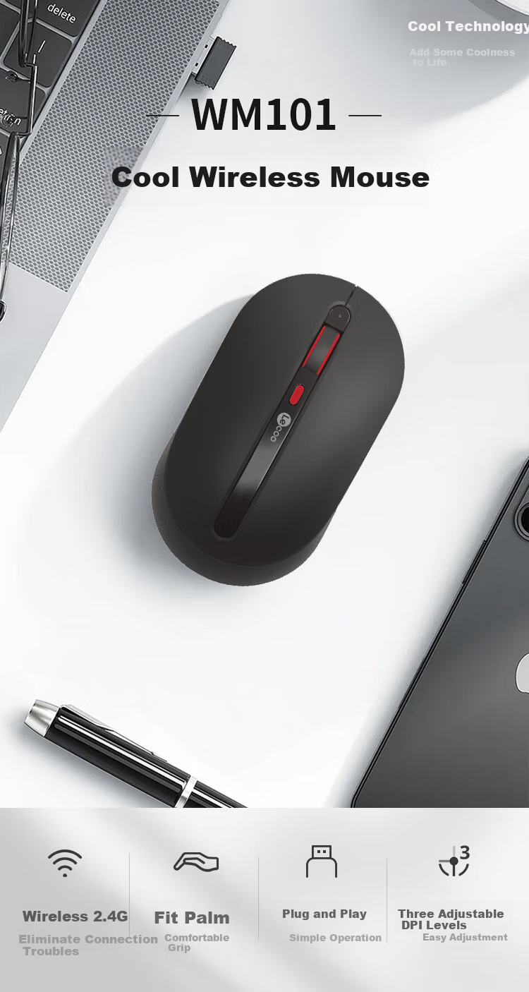 Lenovo Lai Ku Wireless Mouse, Office Mouse, Laptop Mouse, Computer Mouse, Suitable for Desktop/ThinkPad/Lenovo Legion, Wireless 2.4G Quiet WM101 Black 1