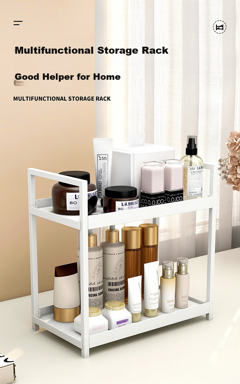 Ourunzhe Desktop Storage Rack, Skincare And Cosmetics Organizer, Dormitory Bedroom Dressing Table Small Shelf, White Double-Layer 1
