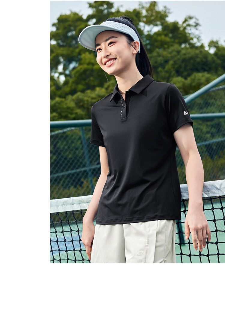 XTEP Women's Quick-Dry Short Sleeve Polo Shirt Summer Training Badminton Yoga Sports Top with Set-In Shoulder and Turn-Down Collar 20