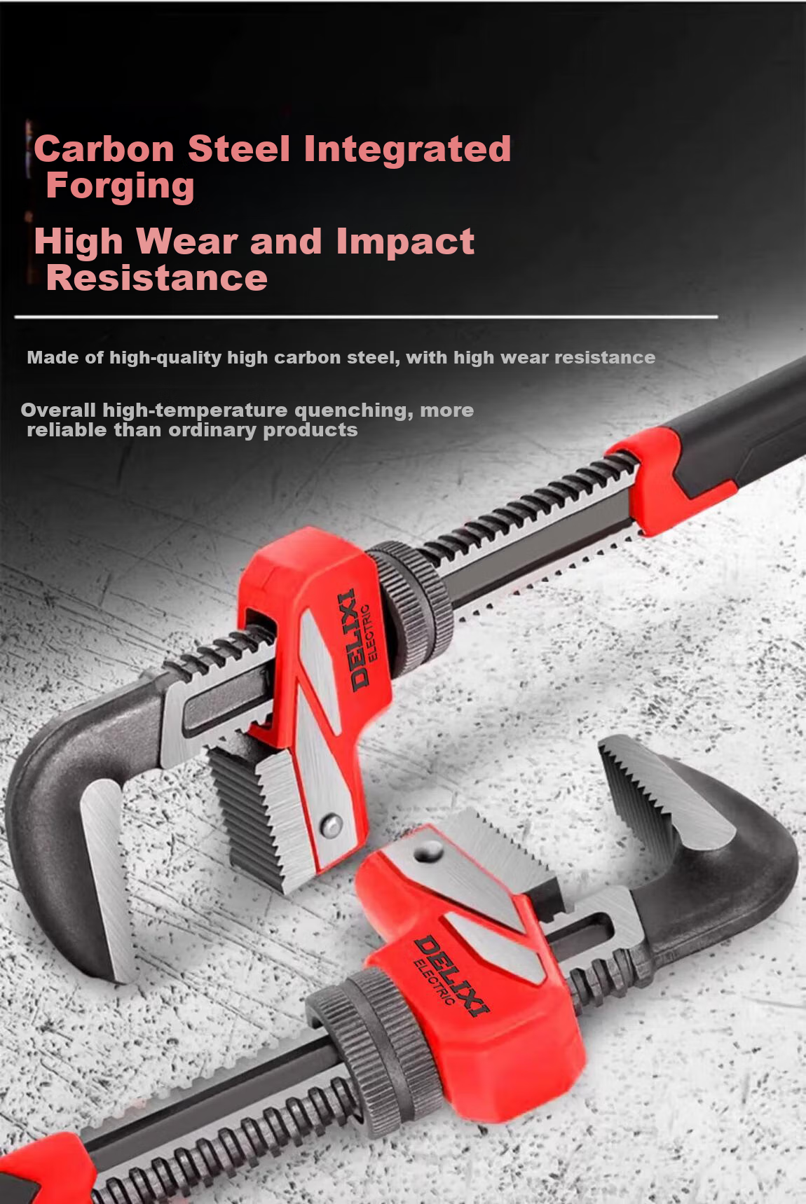 DELIXI ELECTRIC Adjustable Wrench, Household Pipe Wrench, Universal Wrench, Wide-Mouth Thickened Multi-Functional F-Type Pipe Wrench 6