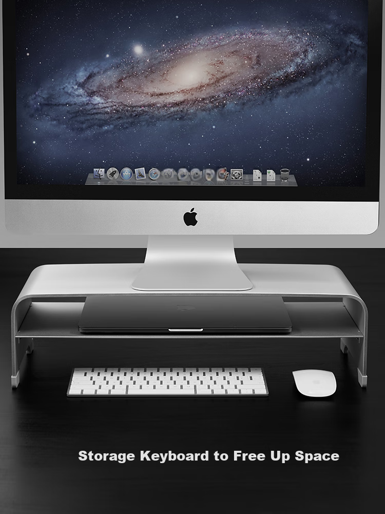 Luwei Monitor Riser Stand, Storage Rack Base, Laptop Stand, Aluminum Alloy Cooling Stand, Keyboard Organizer Shelf, Large Double-Layer Silver - 13cm High ZG1071 7