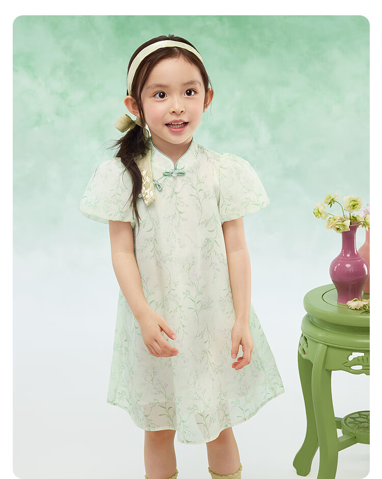 BALABALA Girls' Dress Children's Skirt 2025 Summer Stand Collar National Style New Chinese Dress 208225111035 14